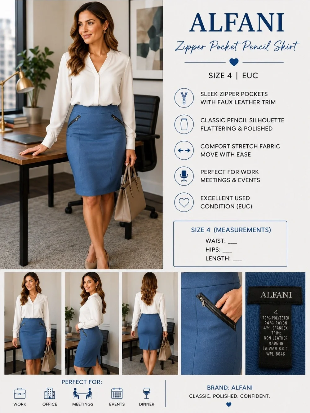 Alfani | Zipper pocket Pencil Skirt Sz 4 EUC